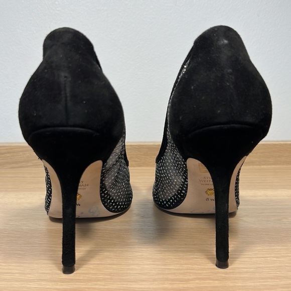 Worn twice Stuart Weitzman Tasha 100 mesh suede pointed sparkle heels 8.5 box - Picture 6 of 15